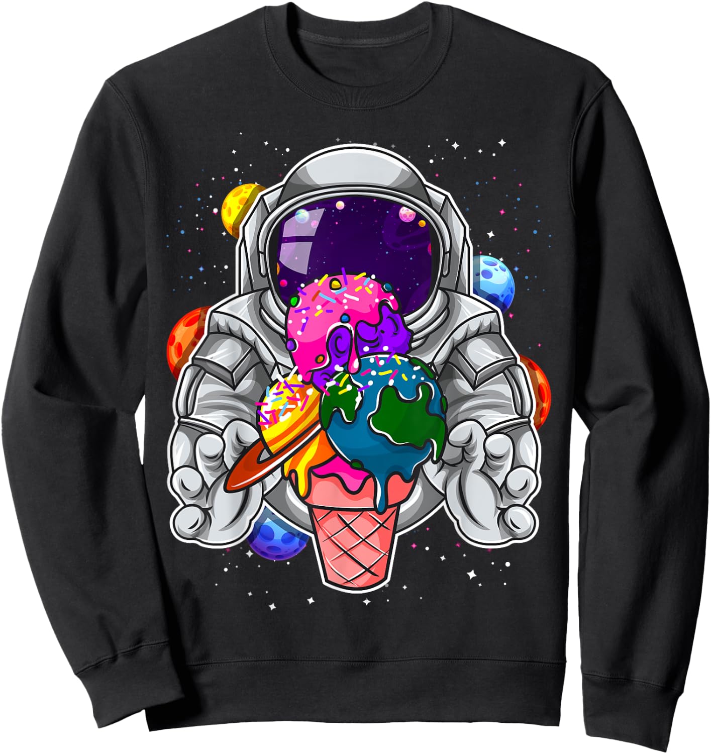 Astronaut Ice Cream Boys Girls Kids Planets Space Cosmonaut Sweatshirt - Sweatshirt | Black