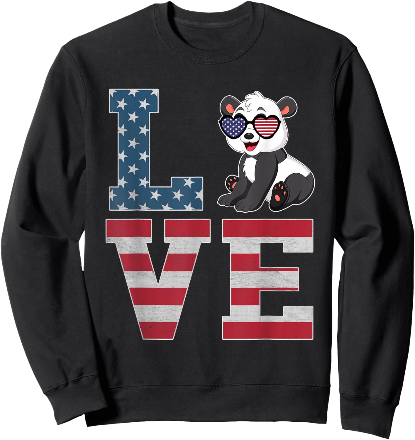 4th of July Decor Patriotic LOVE Panda American Flag Sweatshirt - Sweatshirt | Black