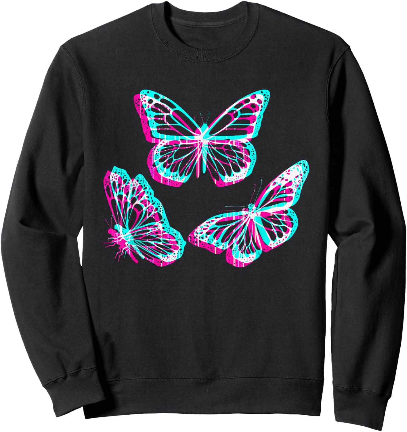 Pastel Goth Aesthetic Butterfly Glitch - 90s Butterfly Sweatshirt - Sweatshirt | Black