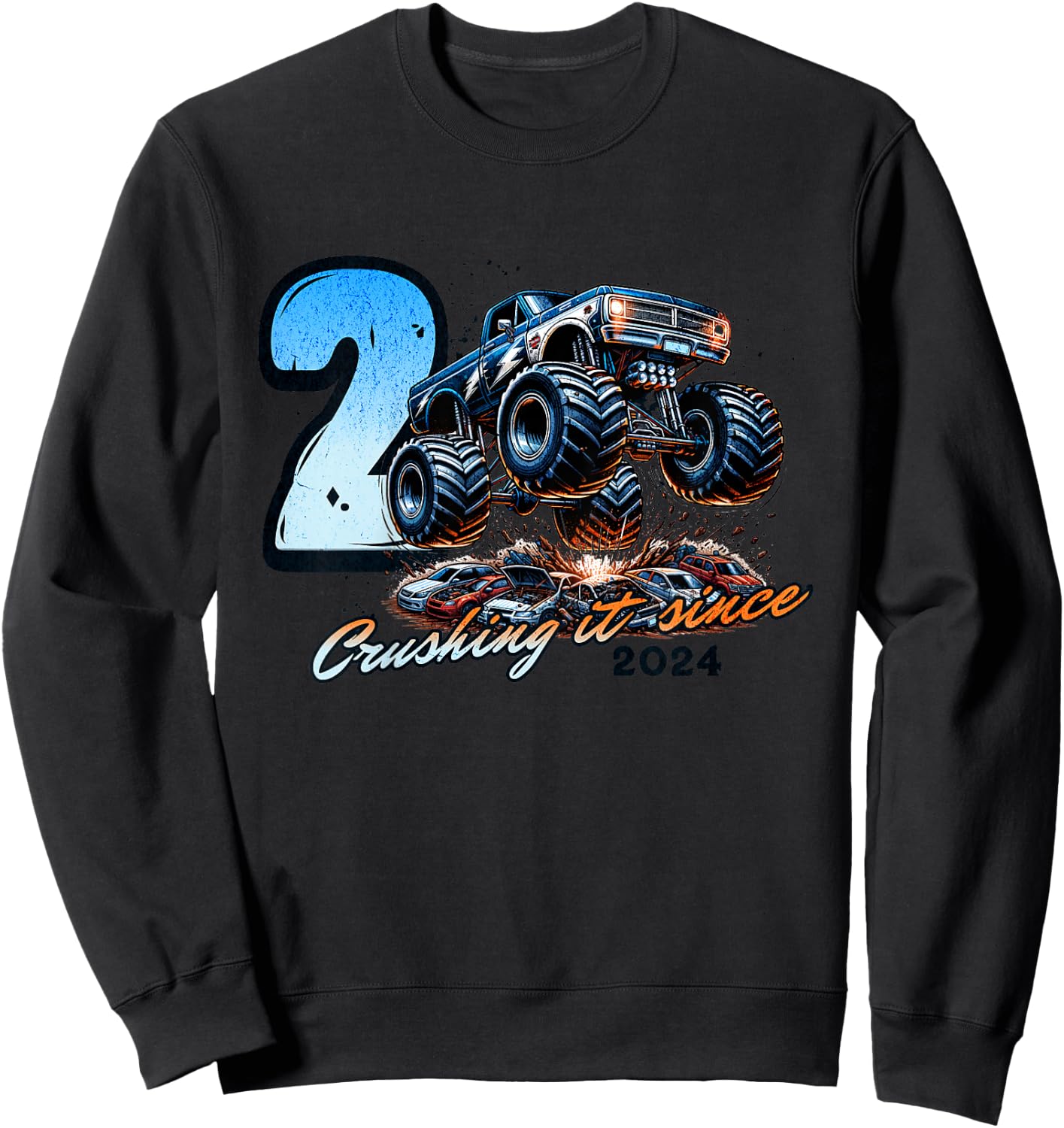 Kids 2nd Birthday Truck Turning 2 Years Old Boy Born in 2024 Sweatshirt - Sweatshirt | Black