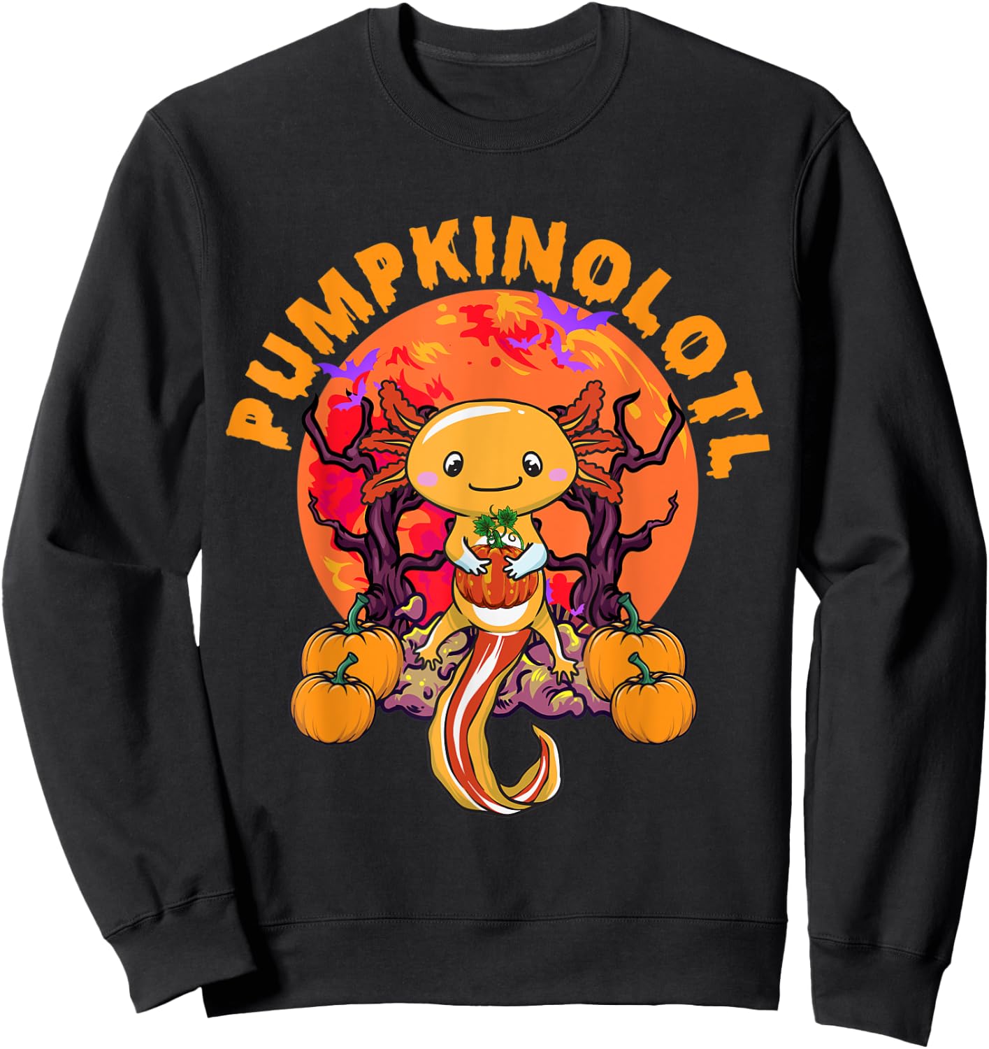 Halloween Axolotl Salamander Pumpkin Orange Pumpkinolotl Sweatshirt - Sweatshirt | Black