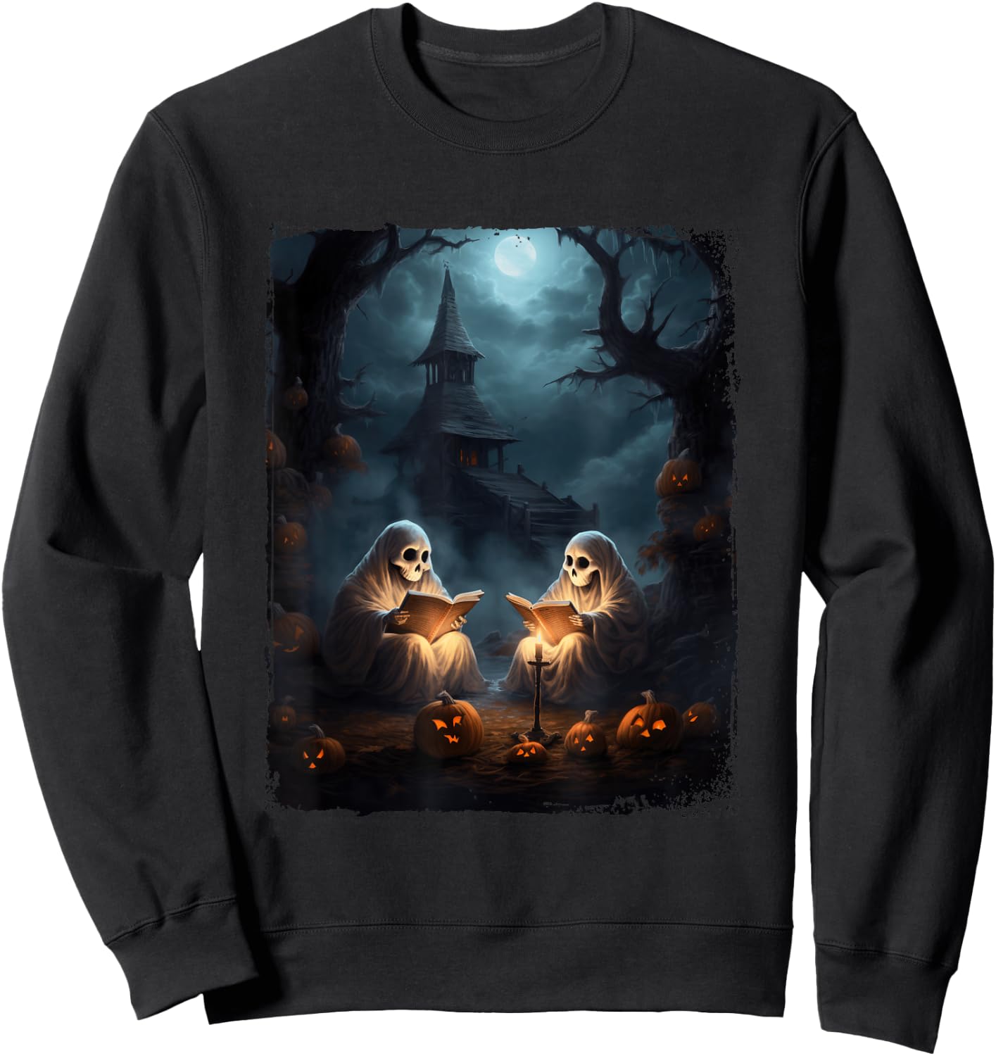 Vintage Boo Halloween Camping Reading Teacher Books Ghost Sweatshirt - Sweatshirt | Black