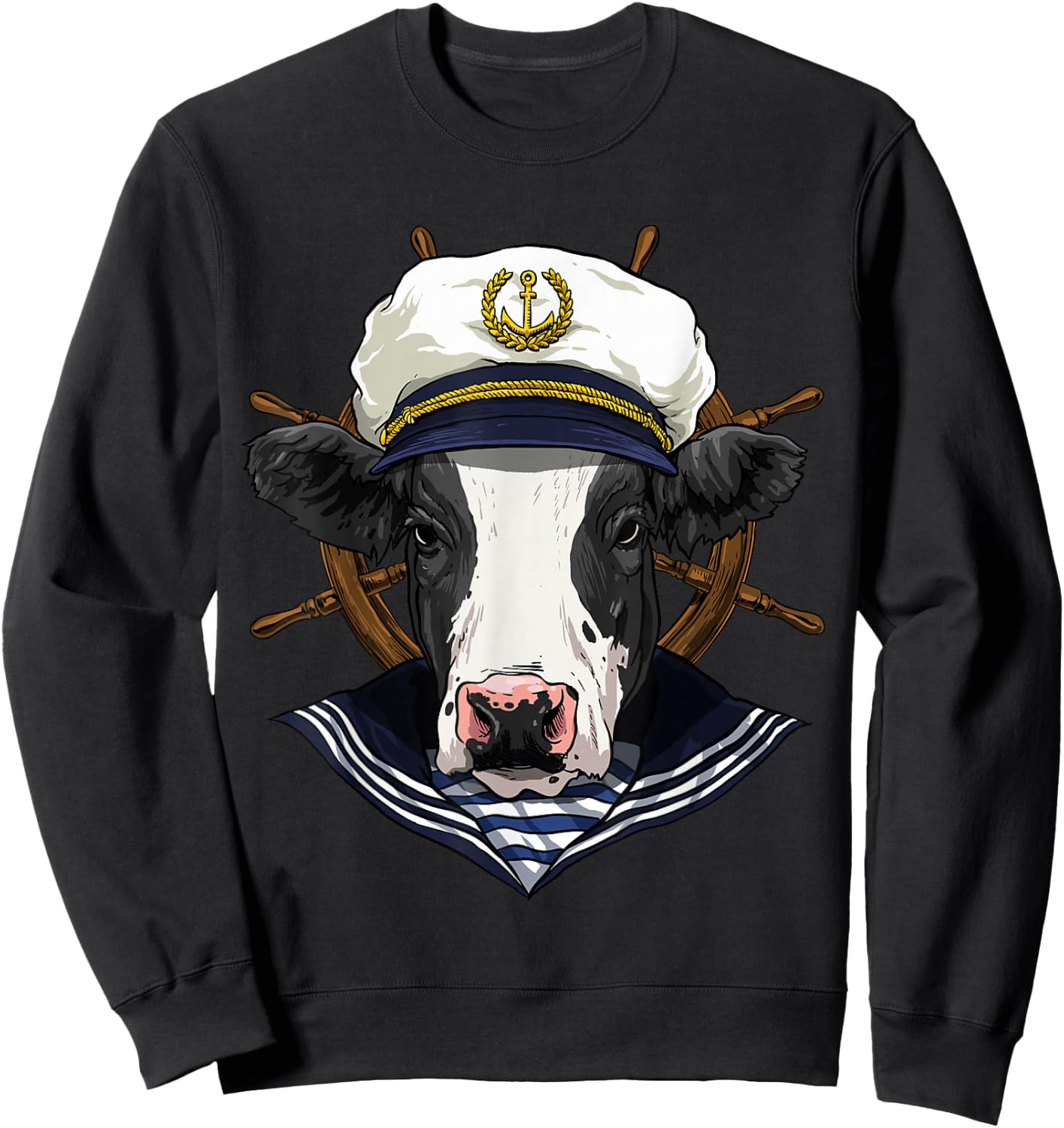 Cow Sailor Boat Captain Farmer Cow Farm Animal Sweatshirt - Sweatshirt | Black