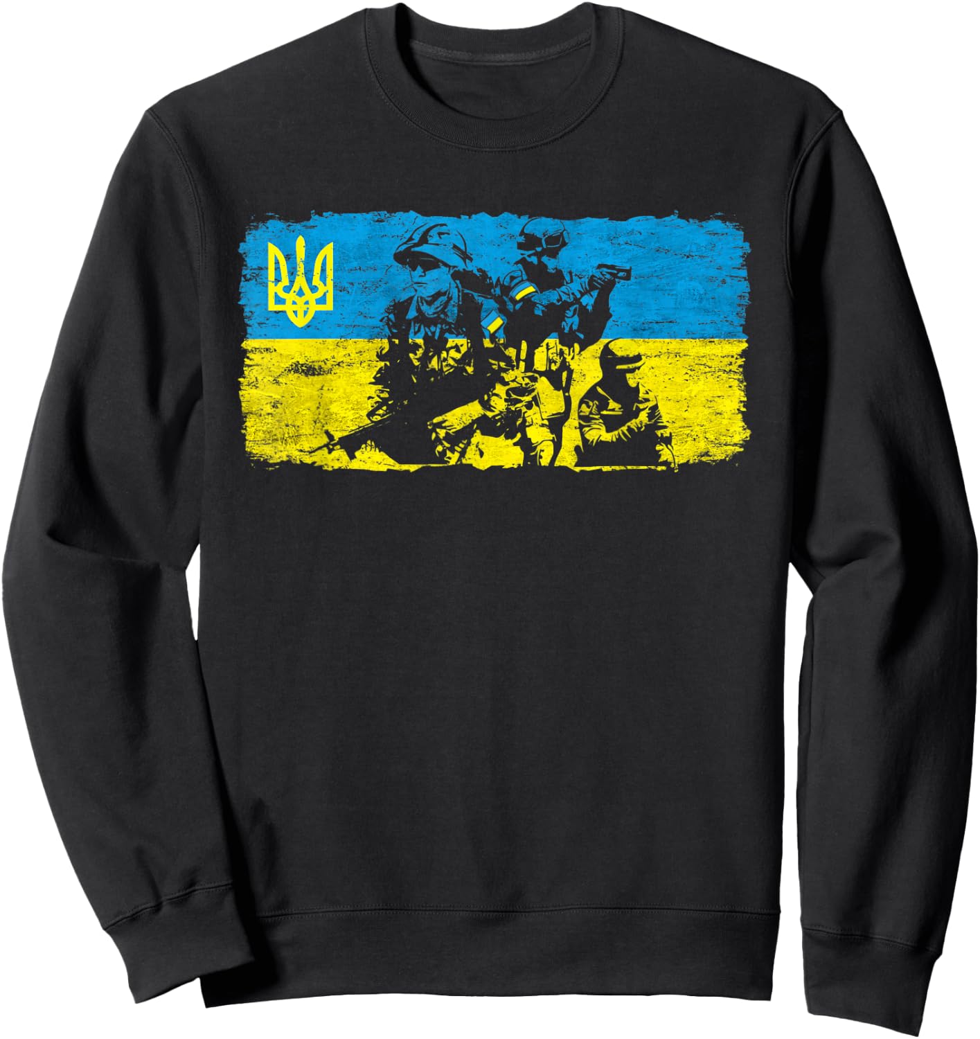 Ukrainian Army Solders Support Ukraine Flag Stand with UA Sweatshirt - Sweatshirt | Black