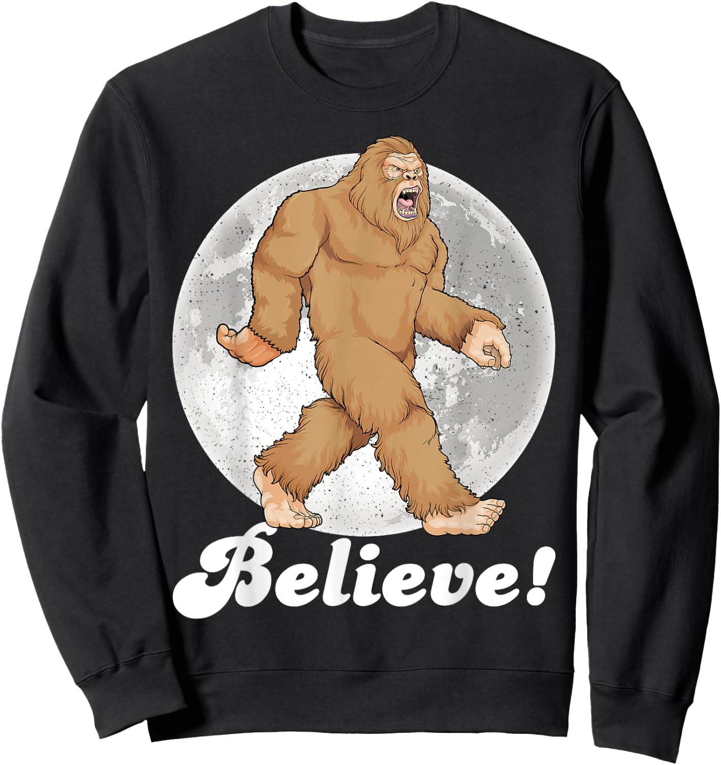 Bigfoot Night Stroll Sasquatch Retro Moon Bigfoot Believe Sweatshirt - Sweatshirt | Black