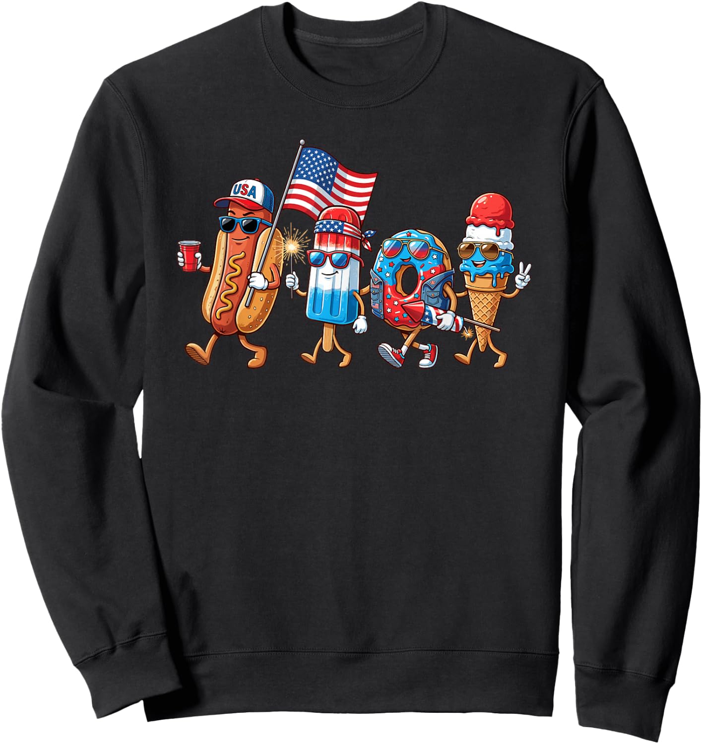 Cool Patriotic Food Characters 4th of July Cartoon Design Sweatshirt - Sweatshirt | Black