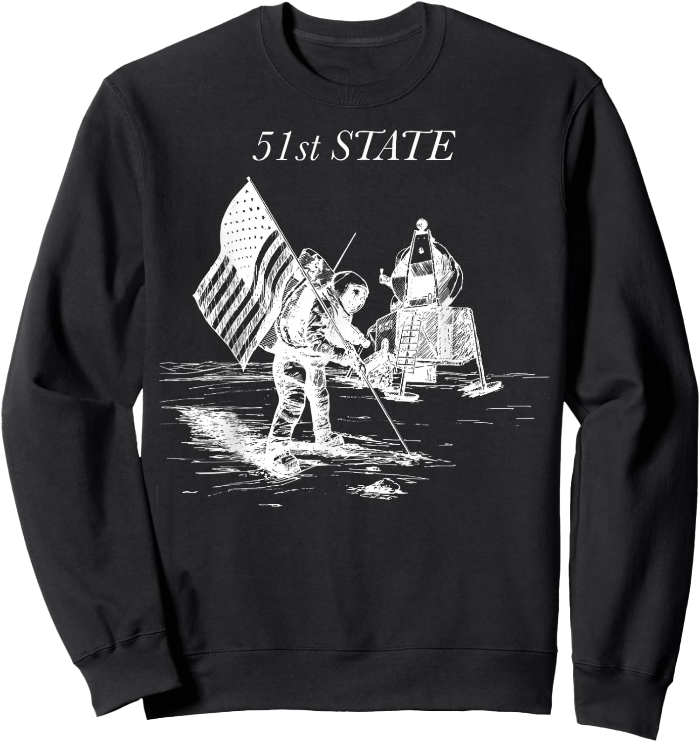 51st State Moon Landing: Exploring Space with Humor Sweatshirt - Sweatshirt | Black