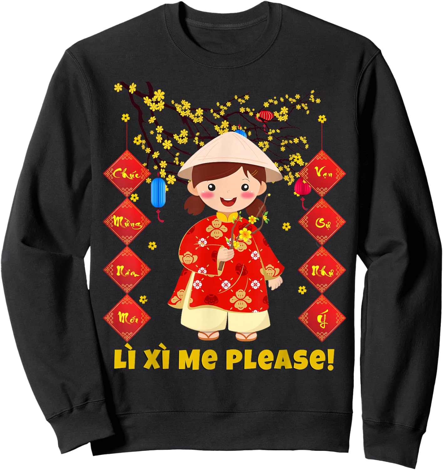 Li Xi Me Please - Chuc Mung Nam Moi 2022 Girls Toddler Kids Sweatshirt - Sweatshirt | Black