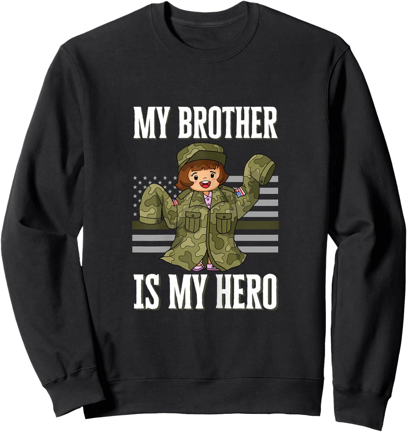 Kids My Brother Hero Thin Green Line for Daughter of Soldier Sweatshirt - Sweatshirt | Black
