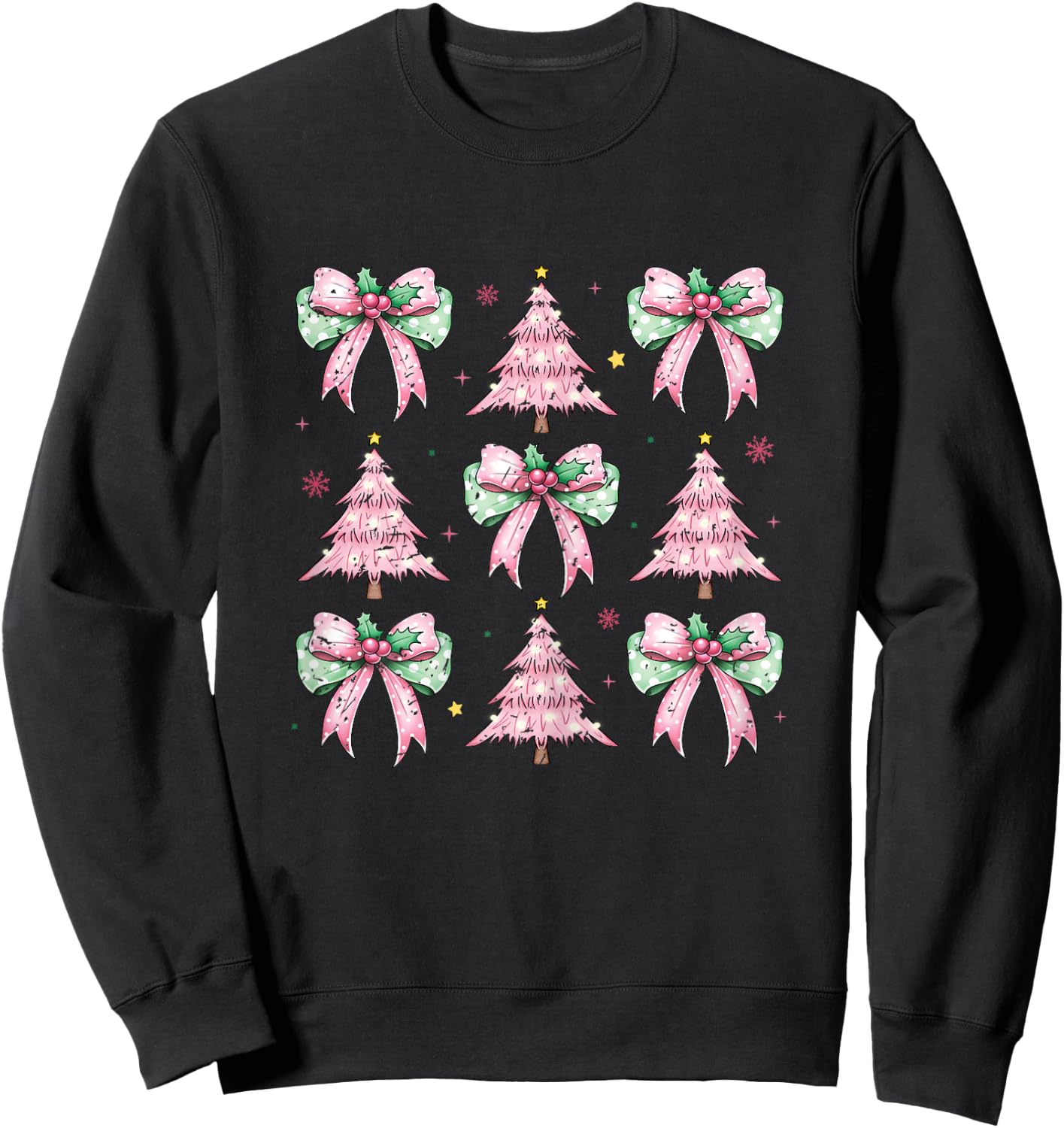 Coquette Pink Christmas Trees and Pink Bows Woman's Girl's Sweatshirt - Sweatshirt | Black