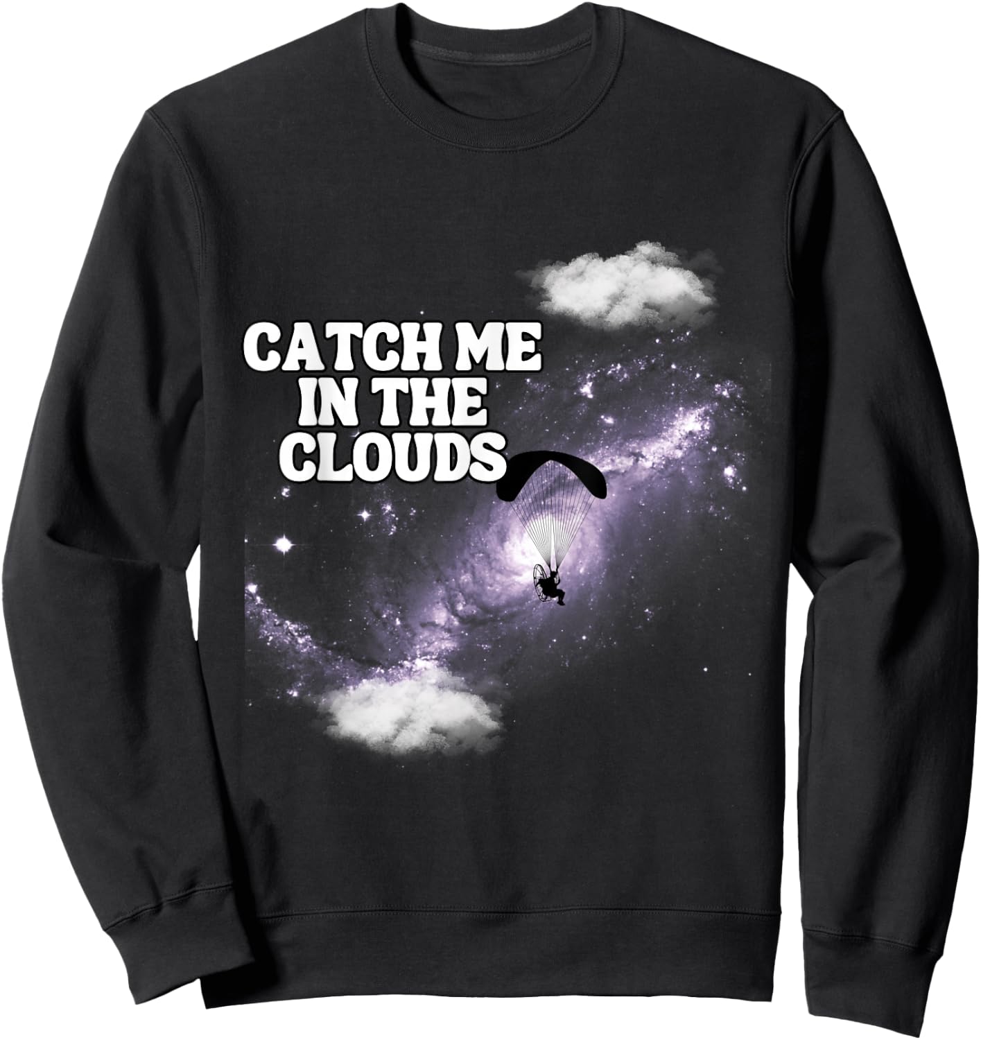 Flying with a Paramotor in the Space or Universe - Adults' Black Small Classic Fit Short Sleeve with Round Collar - Paramotoring Pilot Training Sweatshirt - Sweatshirt | Black