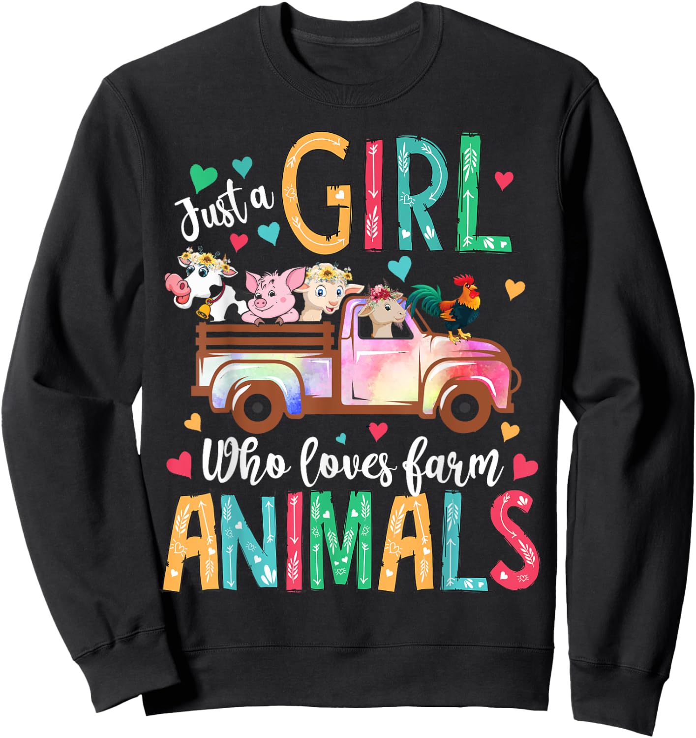 Just A Girl Who Loves Farm Animals Flower Floral Girl Farmer Sweatshirt - Sweatshirt | Black
