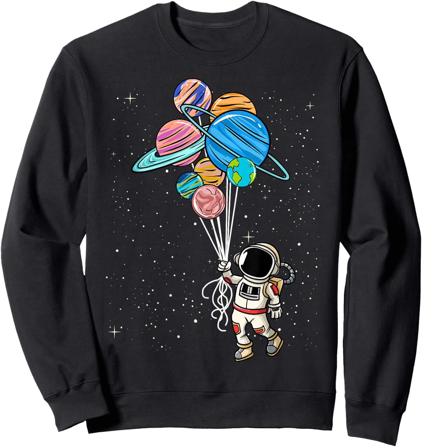 Astronaut Holding Planet Balloons BoysGirls STEM Kids Sweatshirt - Sweatshirt | Black