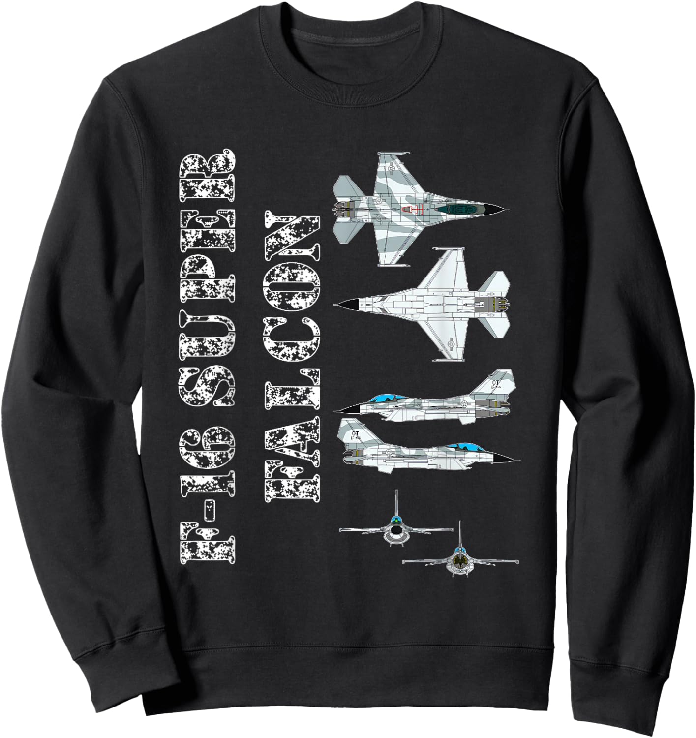 F16 Jet Aircraft Fighter Jet Blueprint Design F-16 Sweatshirt - Sweatshirt | Black