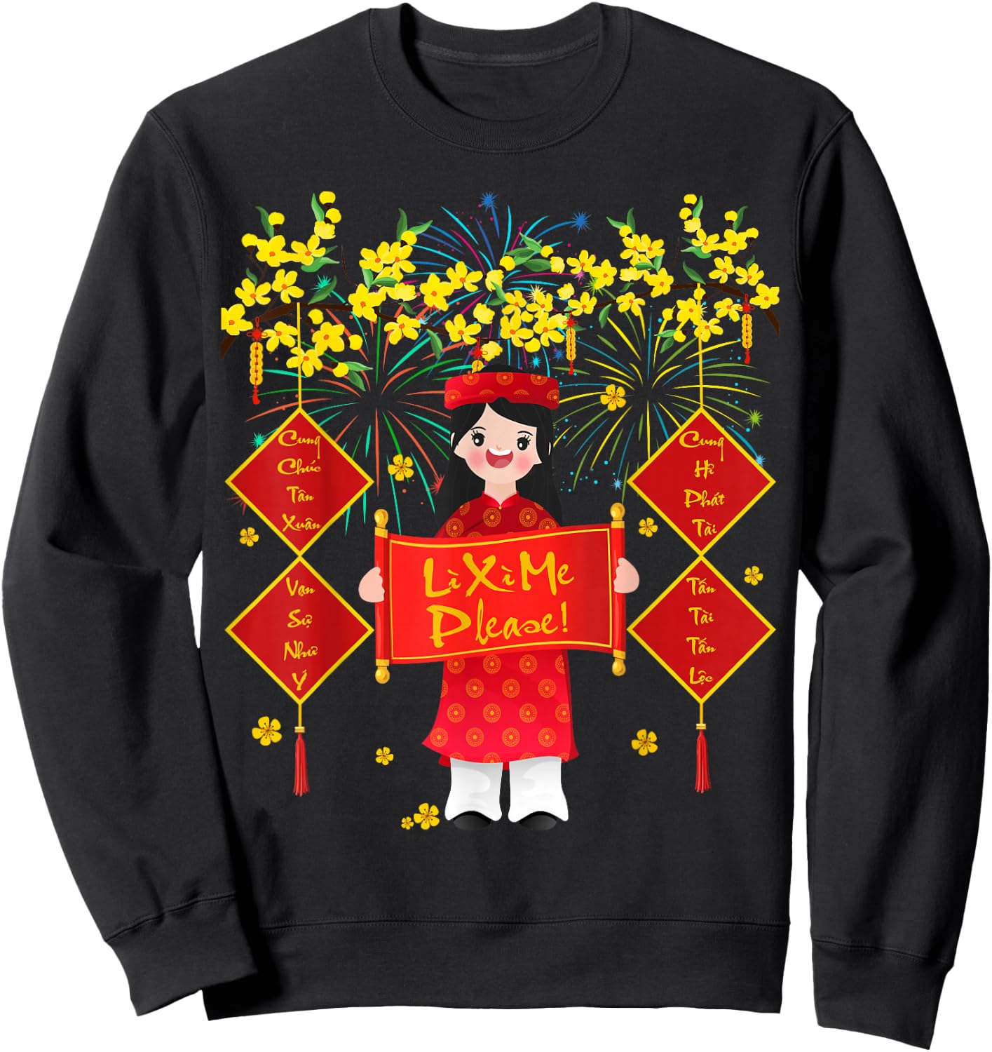 Cute Vietnamese Lunar New Year Horse Kids Girls Lucky Money Sweatshirt - Sweatshirt | Black