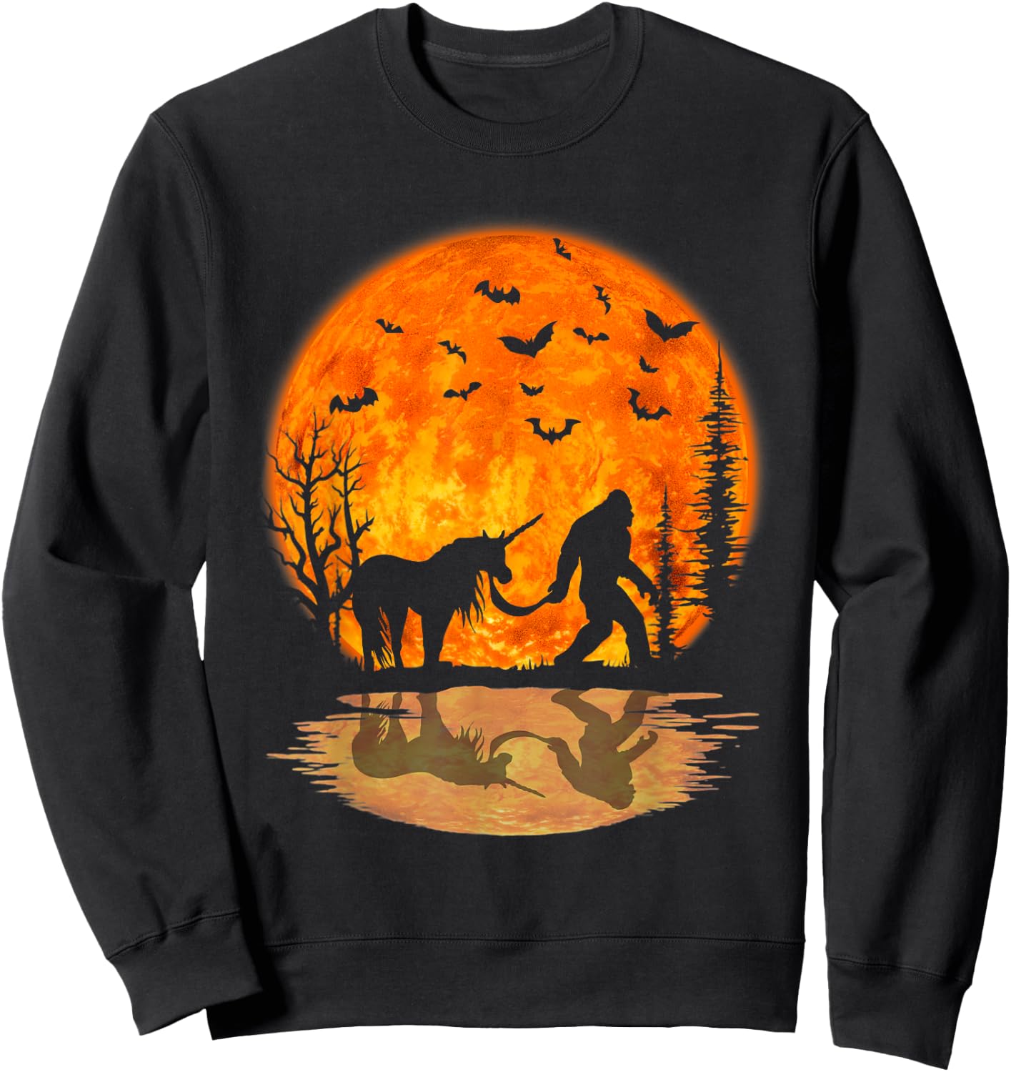 Bigfoot Walking Unicorn Funny Sasquatch Unicorn Halloween Sweatshirt - Sweatshirt | Black