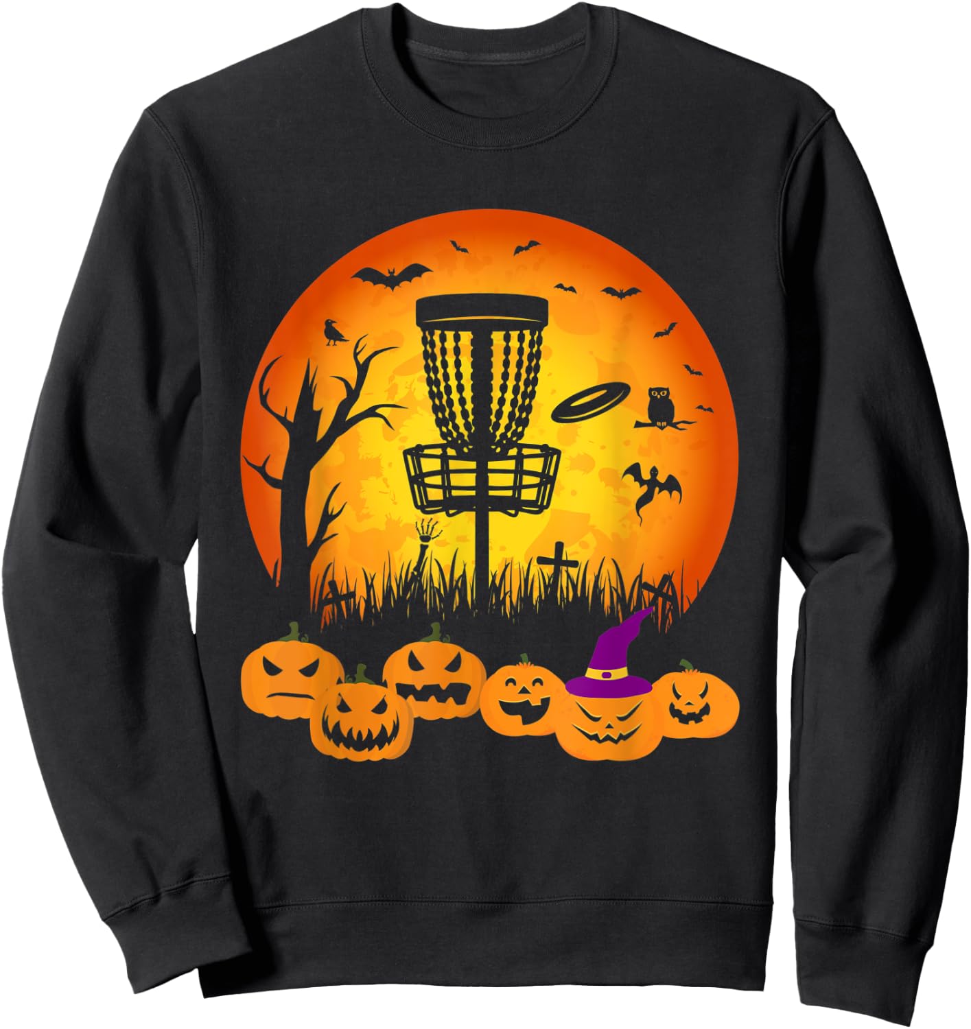 Retro Disc Golf Halloween Graveyard Scary Disc Golf Player Sweatshirt - Sweatshirt | Black