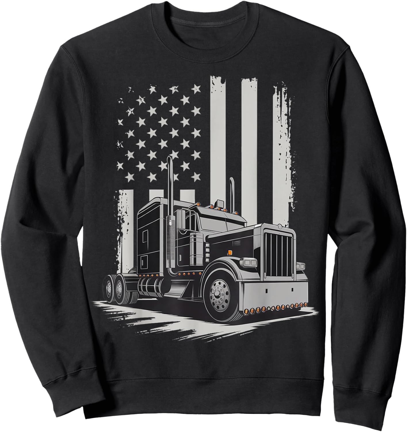 Trucker USA American Flag Truck Driver Patriotic 4th Of July Sweatshirt - Sweatshirt | Black