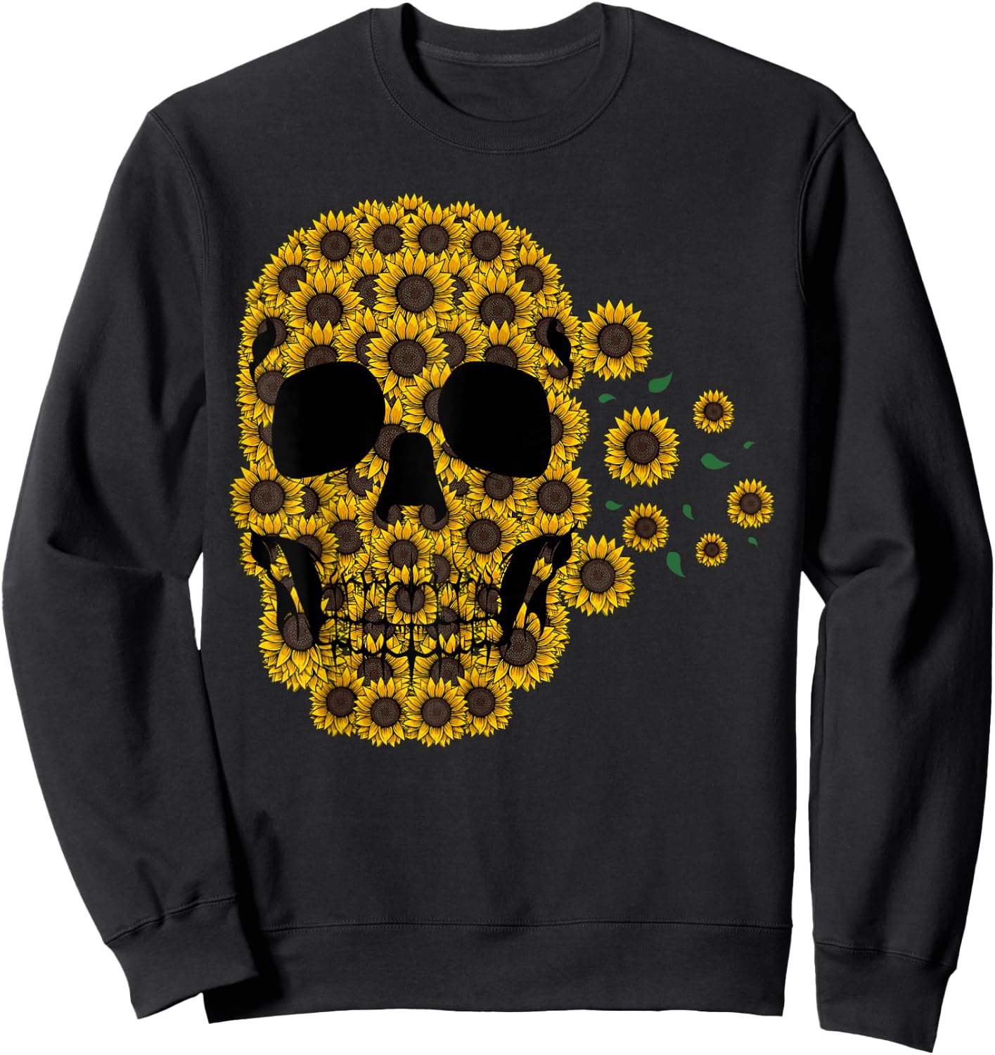 Sunflower Skull Lazy Halloween Costume Cute Skeleton Sweatshirt - Sweatshirt | Black