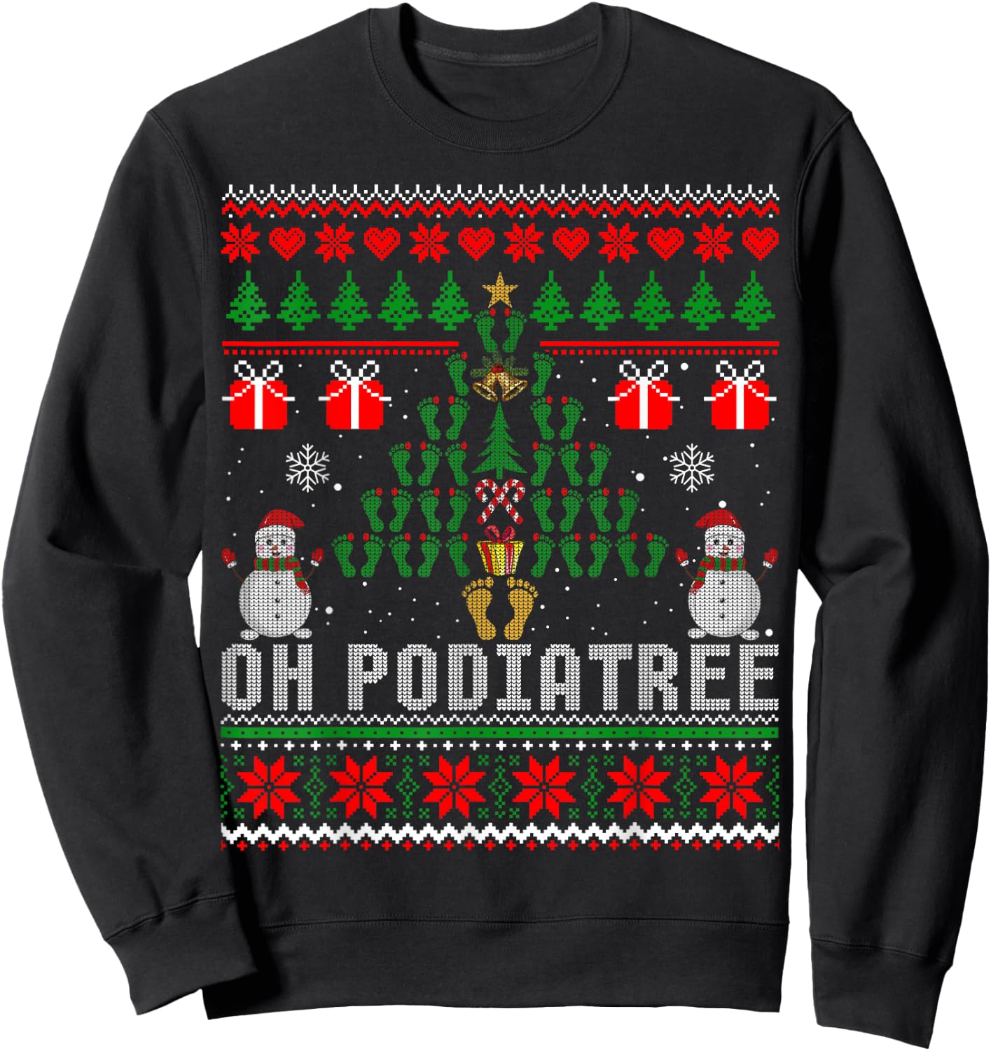 Funny Podiatry Christmas Tree Foot Podiatrist Gift Ugly Sweatshirt - Sweatshirt | Black