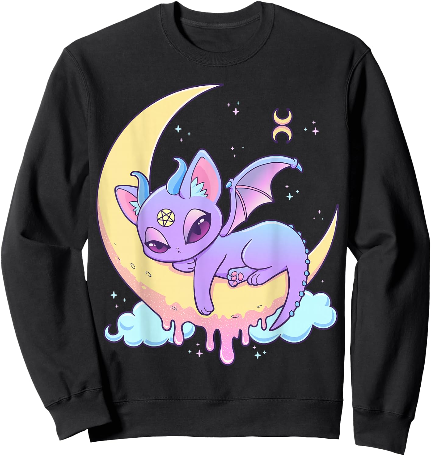 Pastel Goth Witchy Cat Cute Creepy Wiccan Cat Demon Menhera Sweatshirt - Sweatshirt | Black
