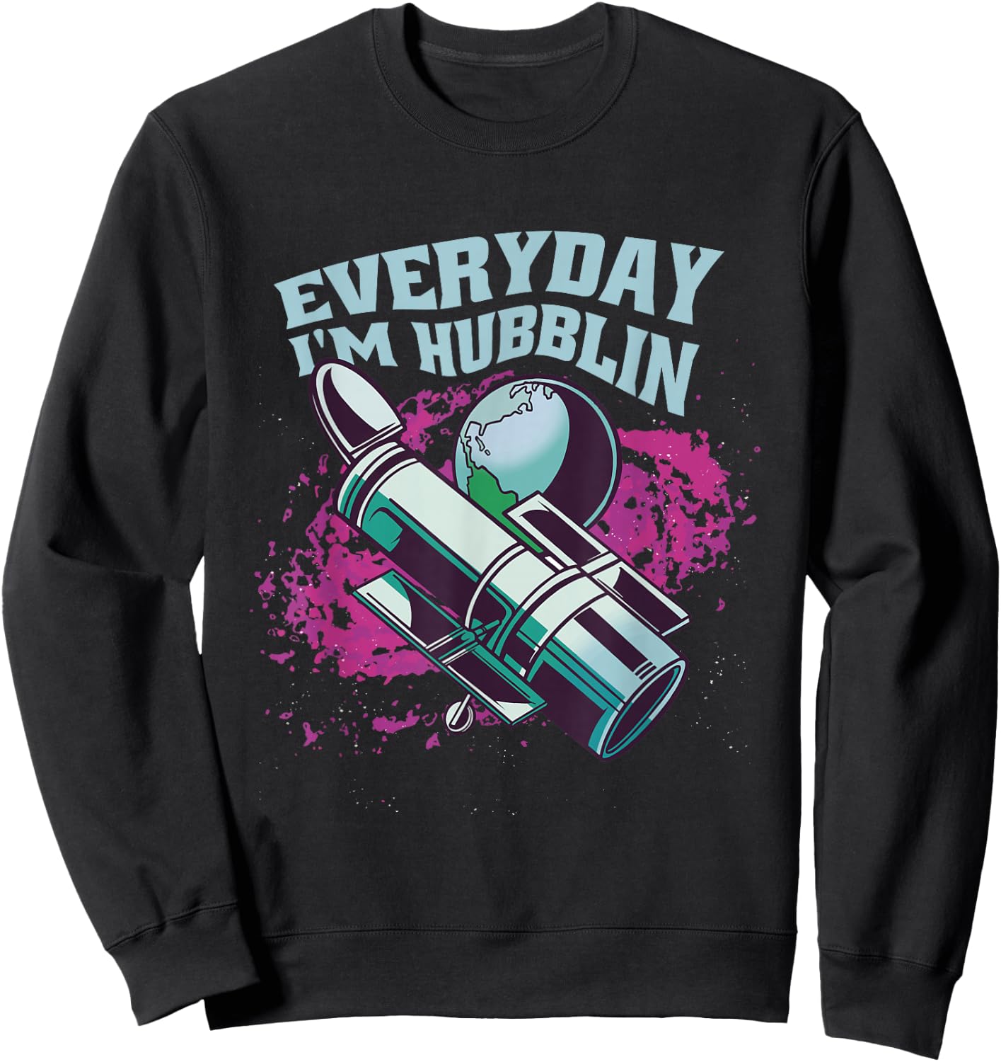 Funny Hubble Telescope Astronaut -Astral Cosmic Design Space Sweatshirt - Sweatshirt | Black