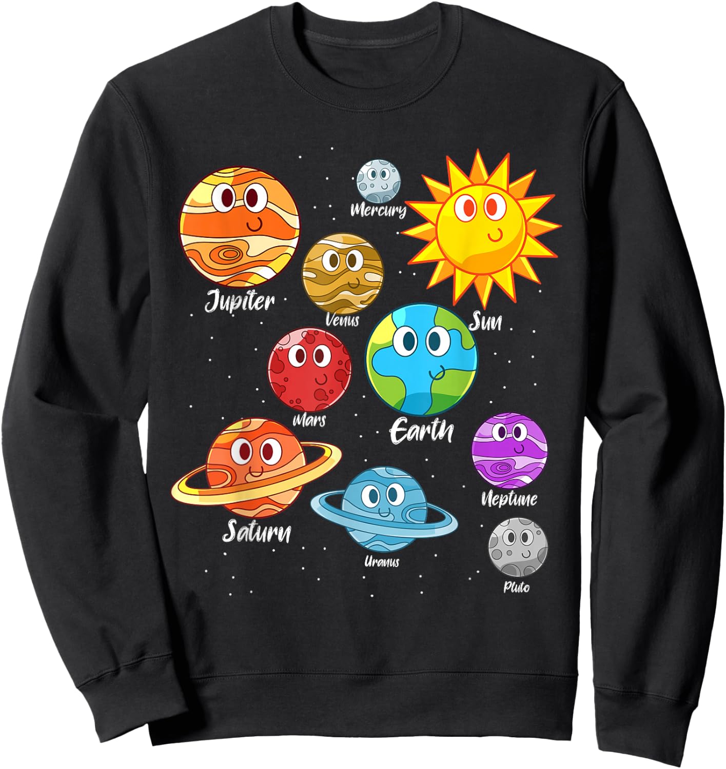Earth Saturn Mars Jupiter Sun Moon Cute Planets Astronomy Sweatshirt - Sweatshirt | Black