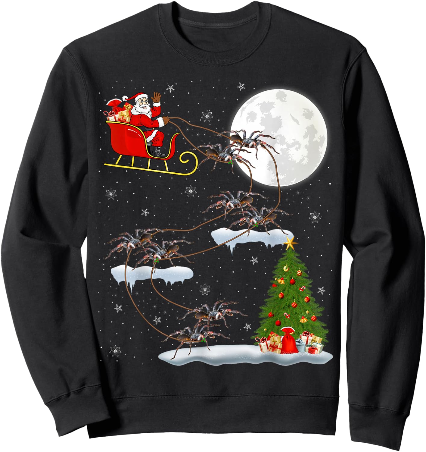 Funny Xmas Lighting Tree Santa Riding Tarantula Christmas Sweatshirt - Sweatshirt | Black