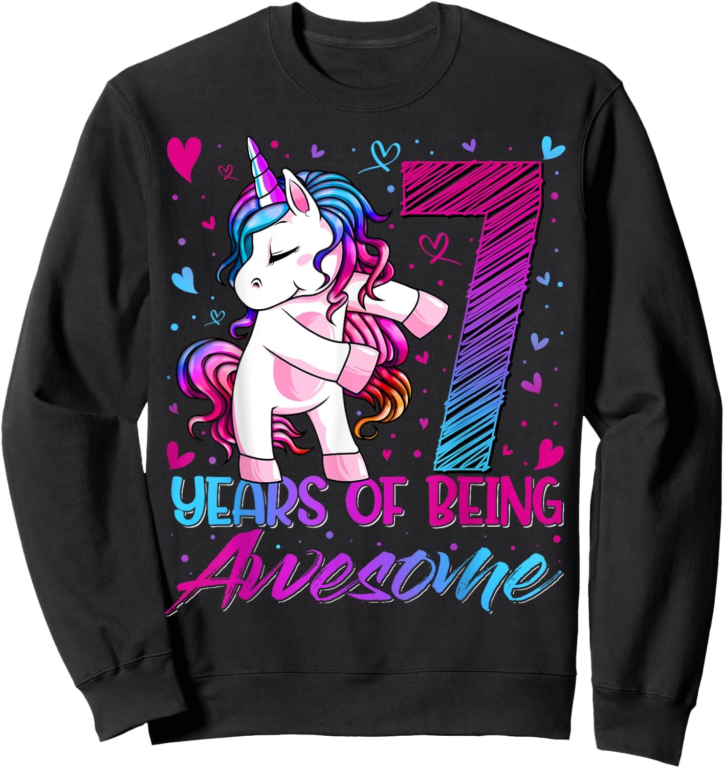 7 Year Old Gifts Unicorn Flossing 7th Birthday Girl Party Sweatshirt - Sweatshirt | Black