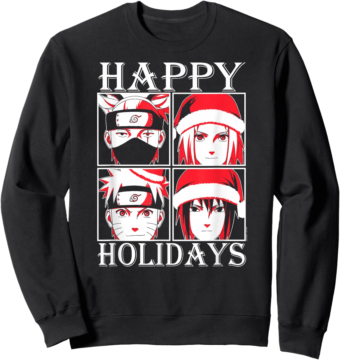 Naruto Shippuden Happy Holidays Characters Anime Sweatshirt - Sweatshirt | Black