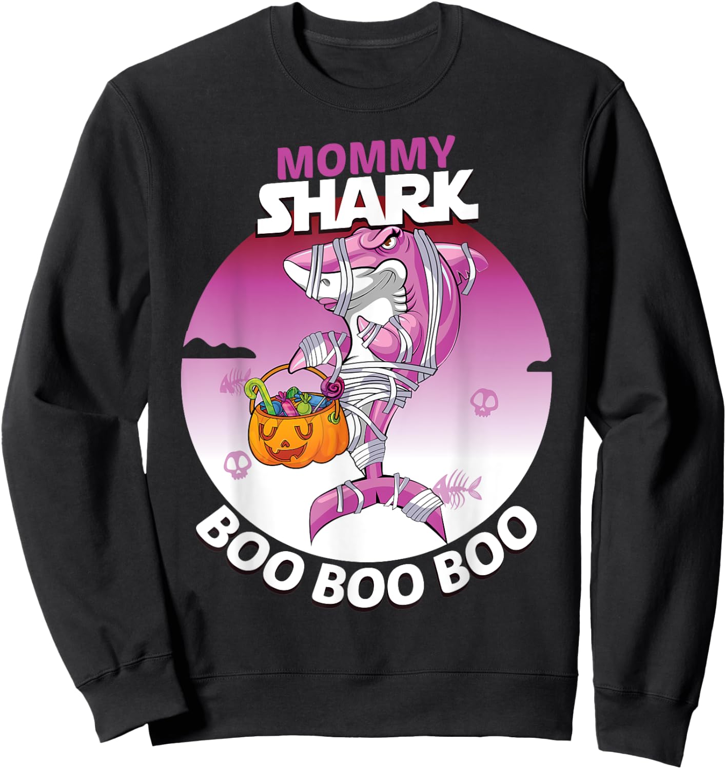 Mommy Shark Boo Boo Funny Family Shark Halloween Sweatshirt - Sweatshirt | Black