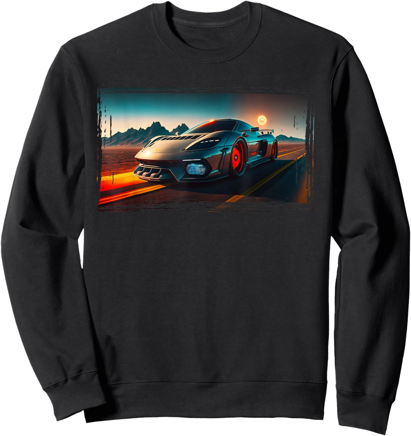 Sports Car Futuristic Sci-Fi Supercar Poster Style Boys Men Sweatshirt - Sweatshirt | Black
