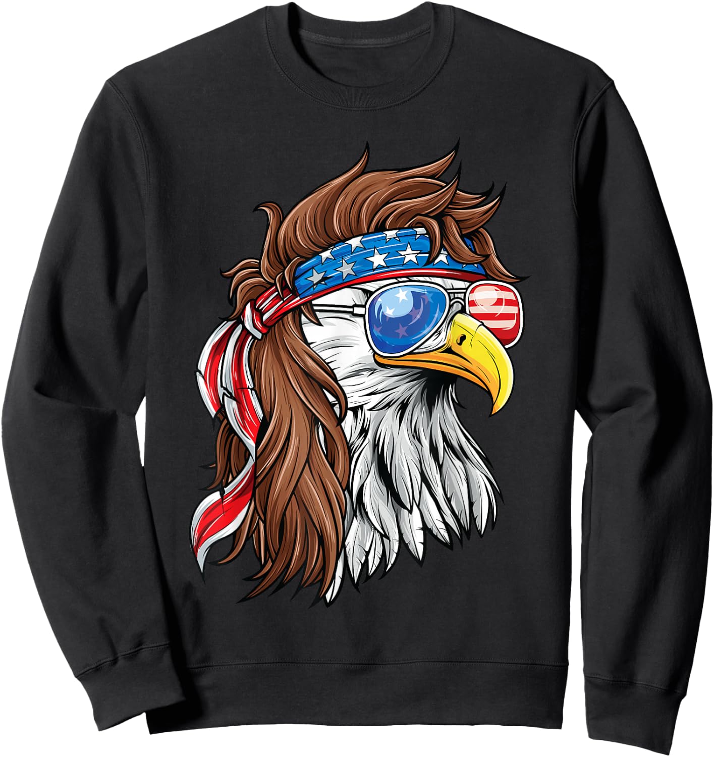 Patriotic Bald Eagle Mullet USA American Flag 4th of July Sweatshirt - Sweatshirt | Black