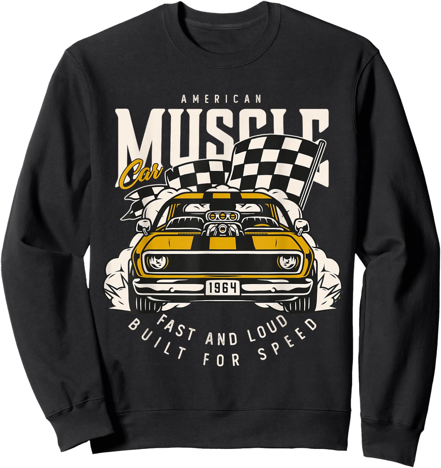 Vintage American Muscle Car Racing Flag Sweatshirt - Sweatshirt | Black