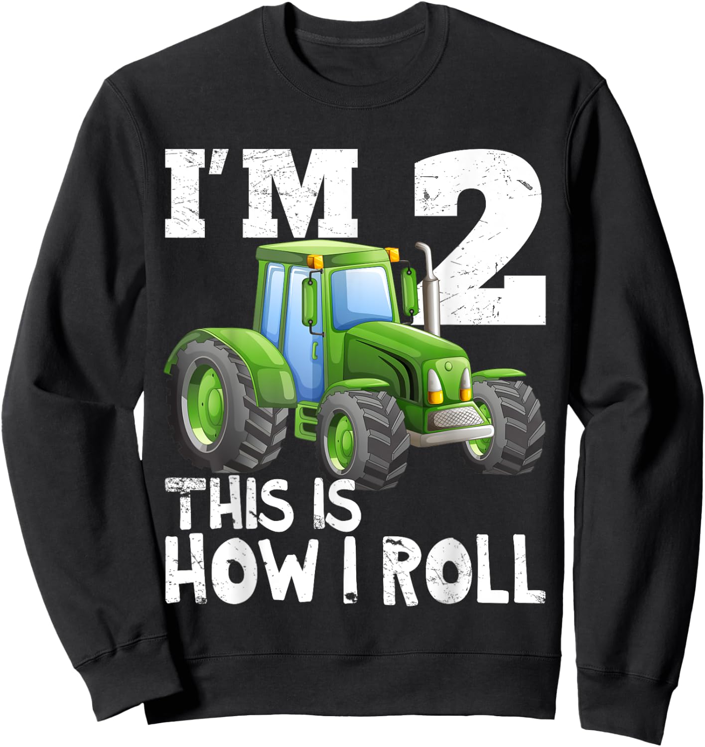Green Farm Tractor 2nd Birthday Party Gift 2 Year Old Sweatshirt - Sweatshirt | Black