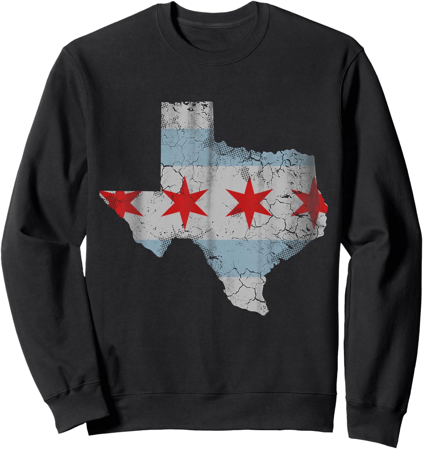 Texas Chicago Flag Vintage Distressed Sweatshirt - Sweatshirt | Black