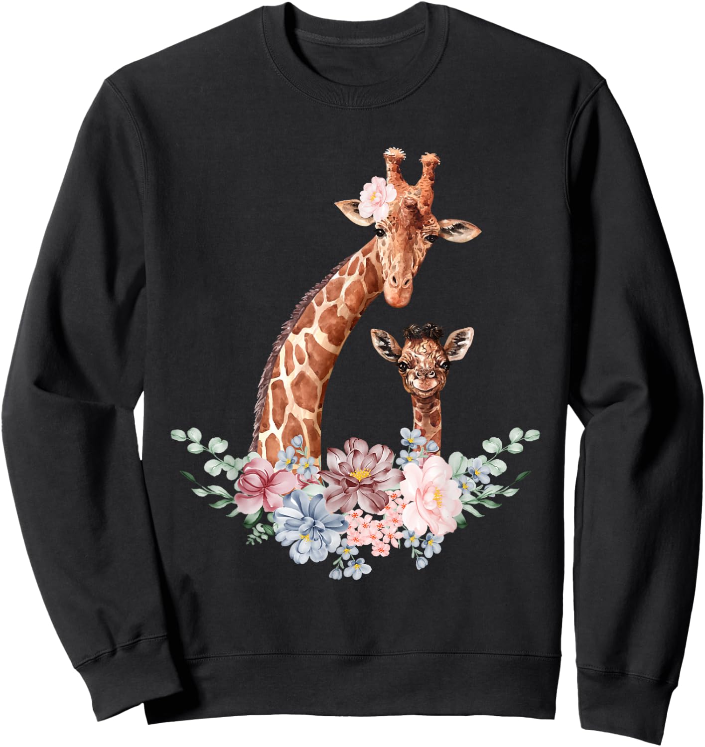 Giraffes Flowers - Giraffe Lover Zoo Animal Wildlife Sweatshirt - Sweatshirt | Black