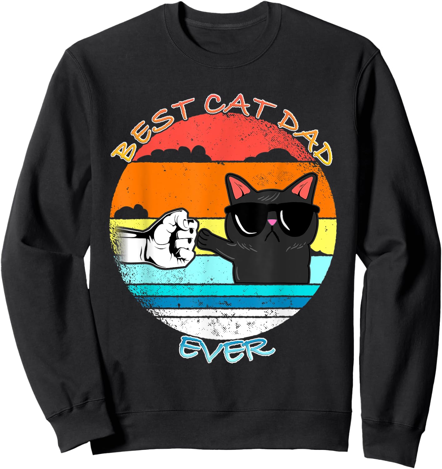 Vintage Cat Best Cat Dad Retro Cat Meow Sweatshirt - Sweatshirt | Black