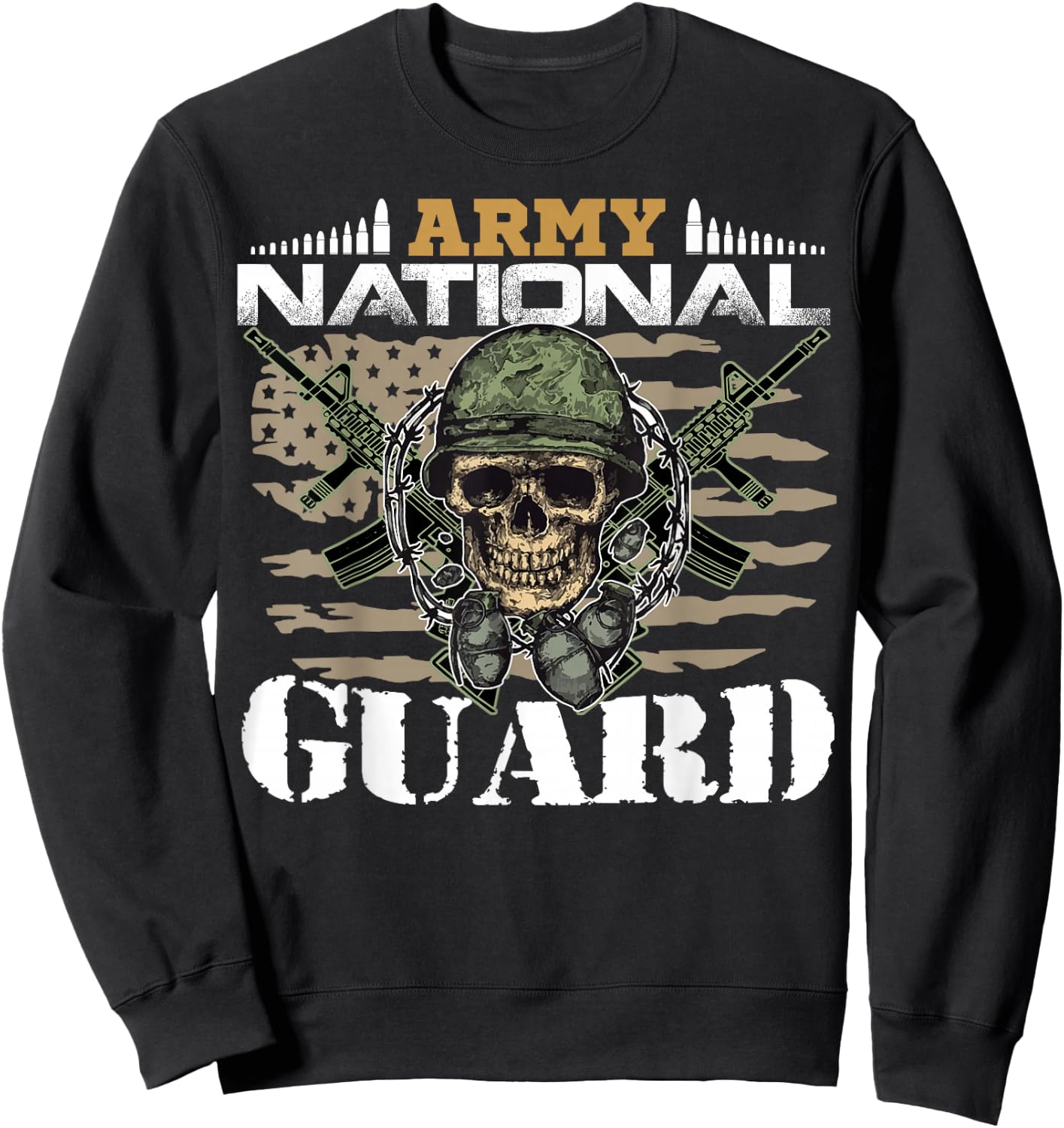 Proud Army National Guard With Vintage American Flag Gifts Sweatshirt - Sweatshirt | Black