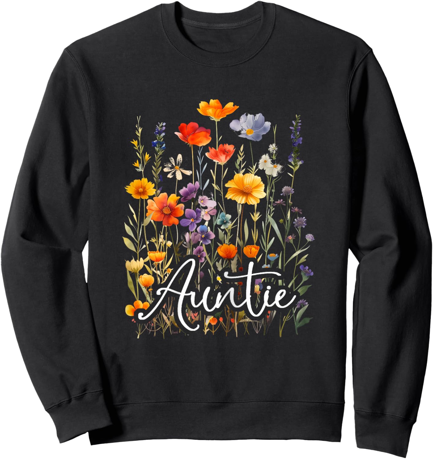Gifts Co. Auntie Wildflowers Women Aunt Mother's Day Christmas Gardner , Female X-Small Sweatshirt - Sweatshirt | Black