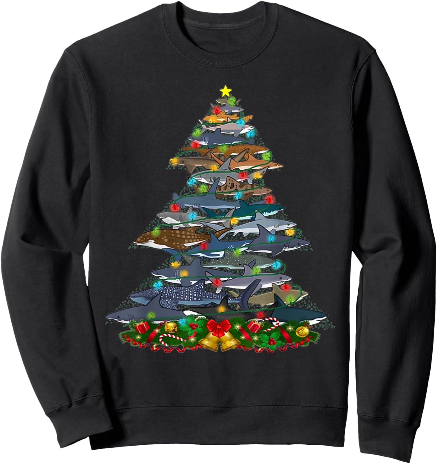 Shark - Xmas Tree Sharks - Christmas Tree - Cute Shark Lover Sweatshirt - Sweatshirt | Black