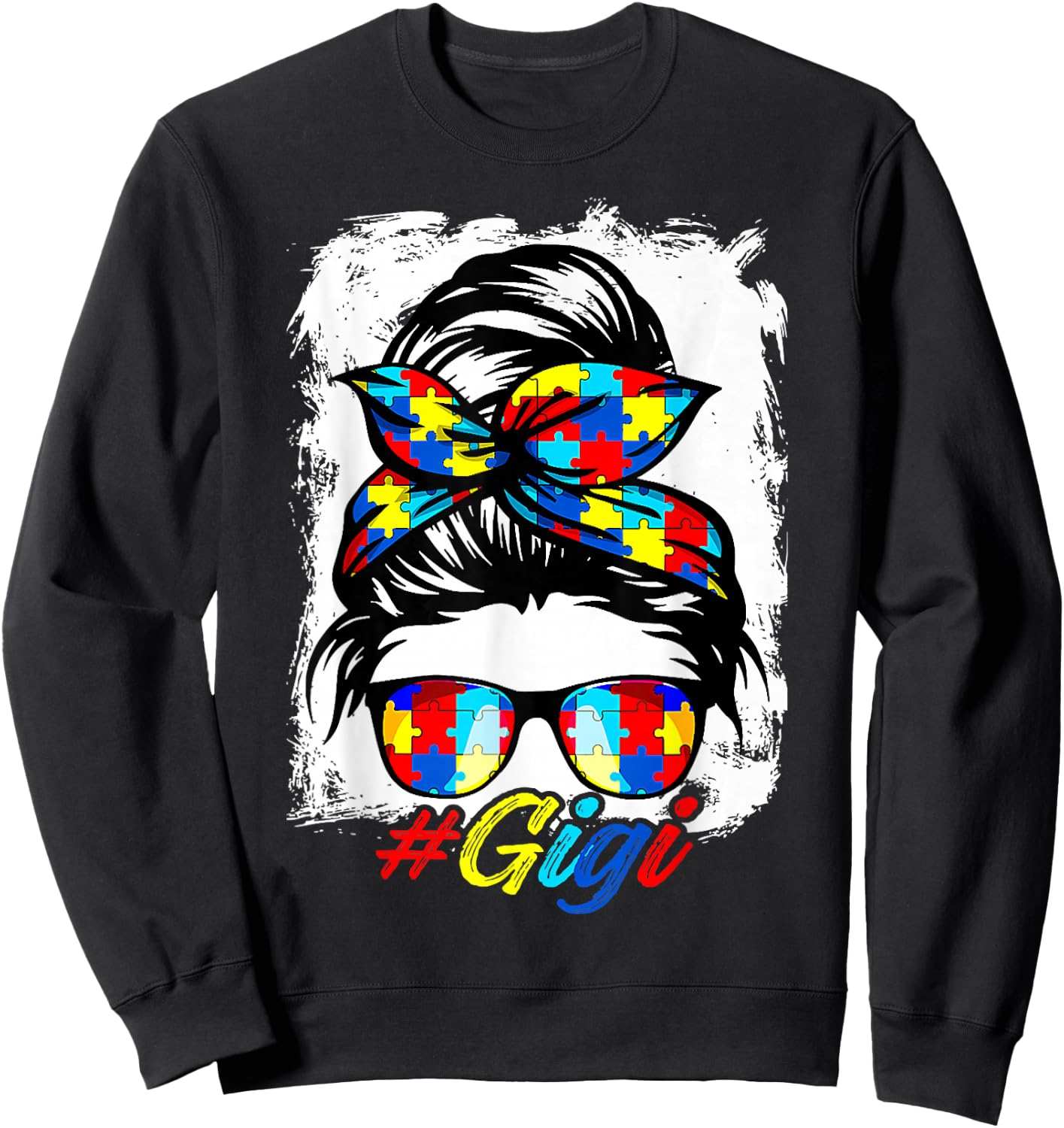Messy Bun Bandana Gigi Ladies Girls Women Autism Awareness Sweatshirt - Sweatshirt | Black