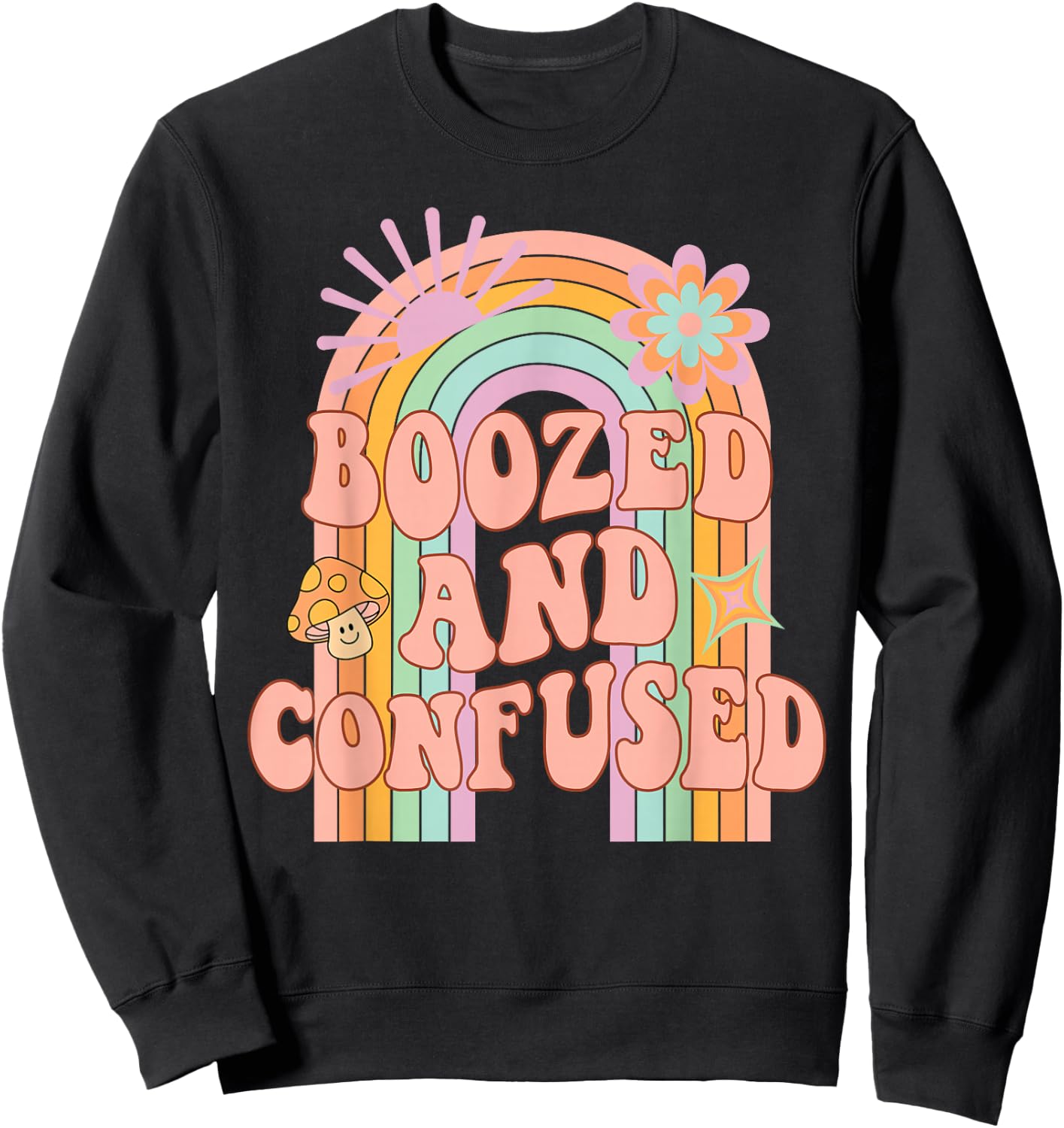 Boozed and Confused Groovy Rainbow Team Bride Bachelorette Sweatshirt - Sweatshirt | Black