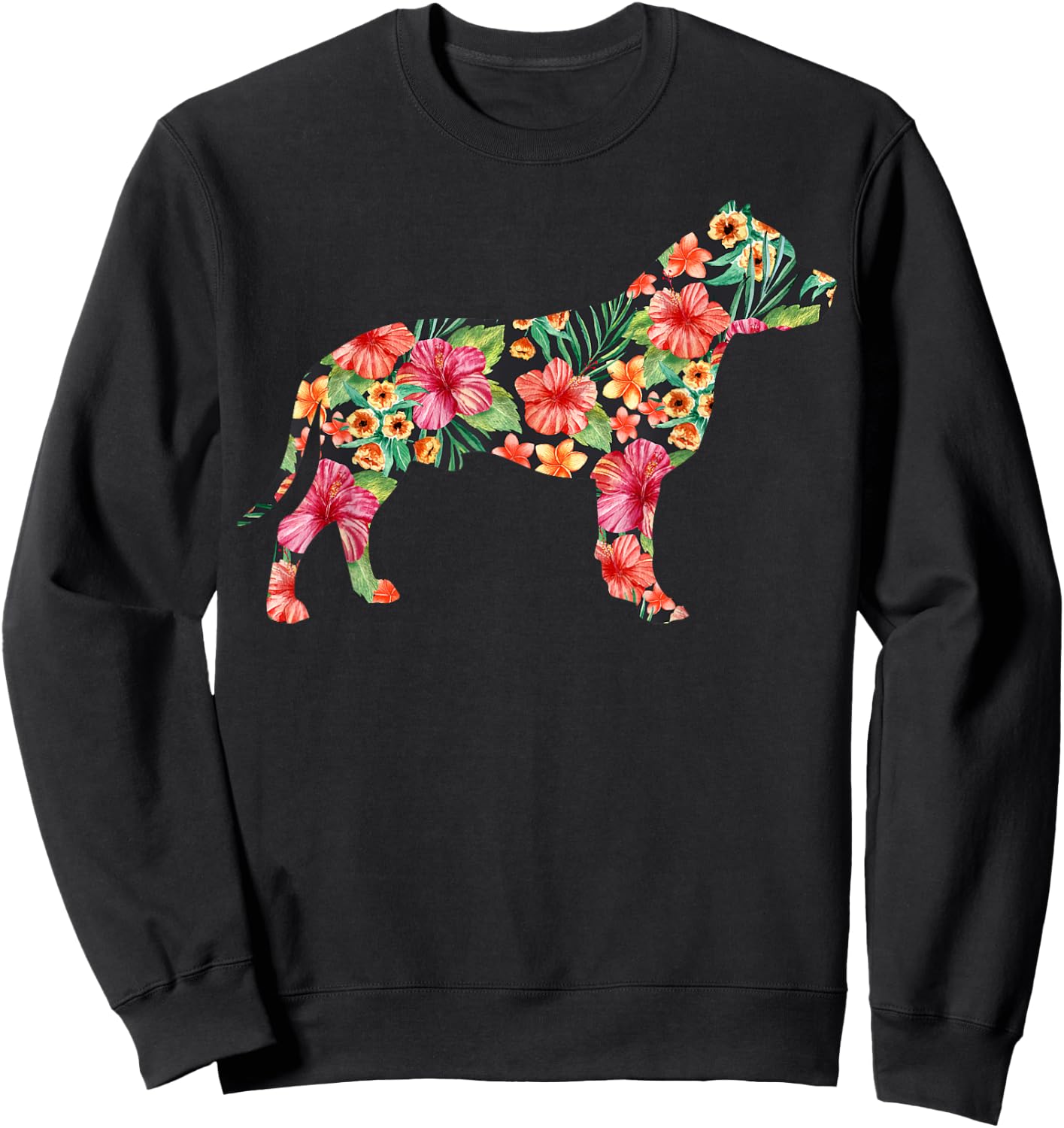 Pit Bull Flower Funny Dog Silhouette Floral Gifts Women Men Sweatshirt - Sweatshirt | Black