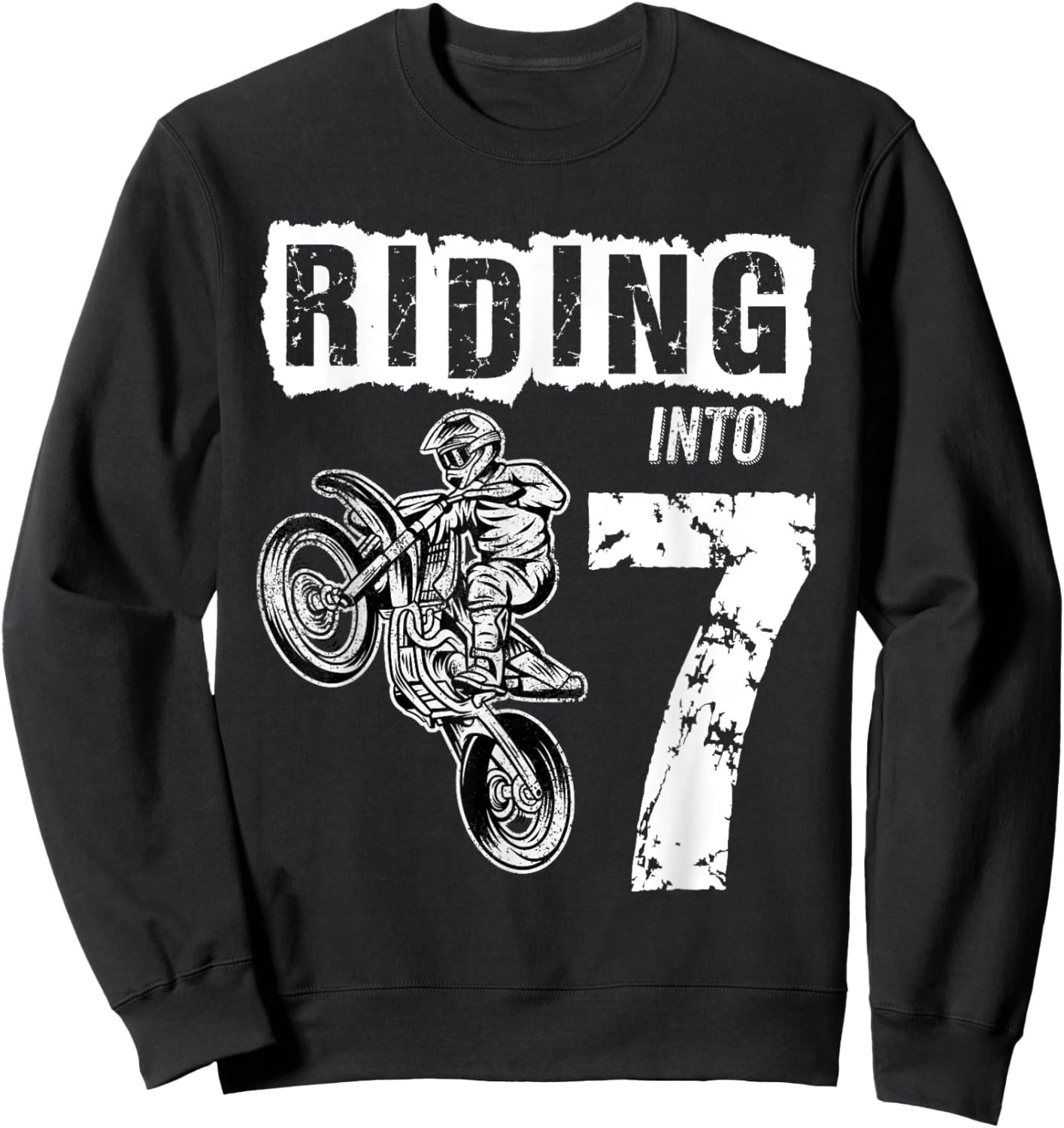 Riding Into 7 Years Old 7th Birthday Boy Dirt Bike Party Sweatshirt - Sweatshirt | Black