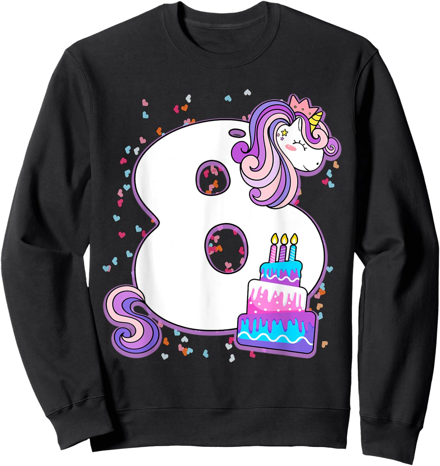 Unicorn 8th Birthday Shirt Girls 8 Year Old Eighth Birthday Sweatshirt - Sweatshirt | Black