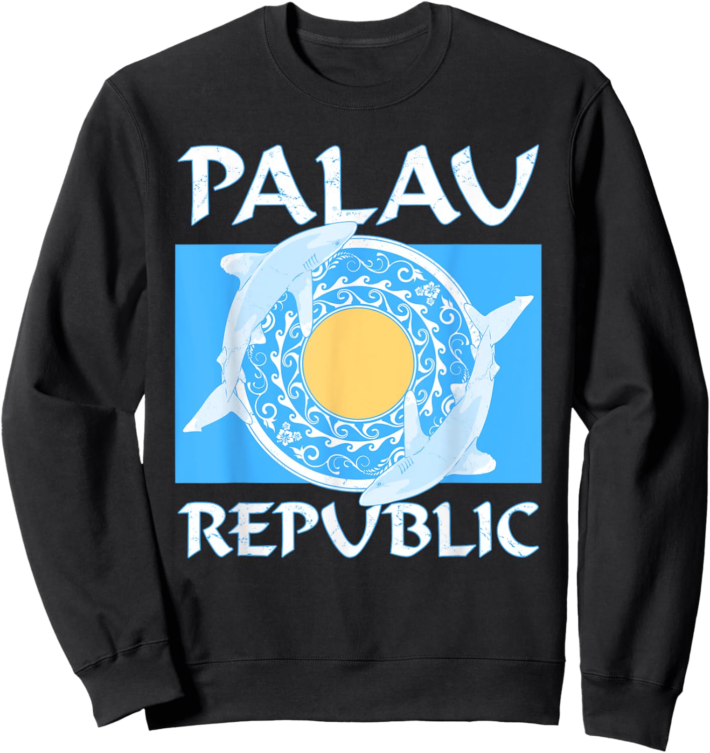 Oceanic Whitetip Sharks on Palauan Flag of Palau Sweatshirt - Sweatshirt | Black