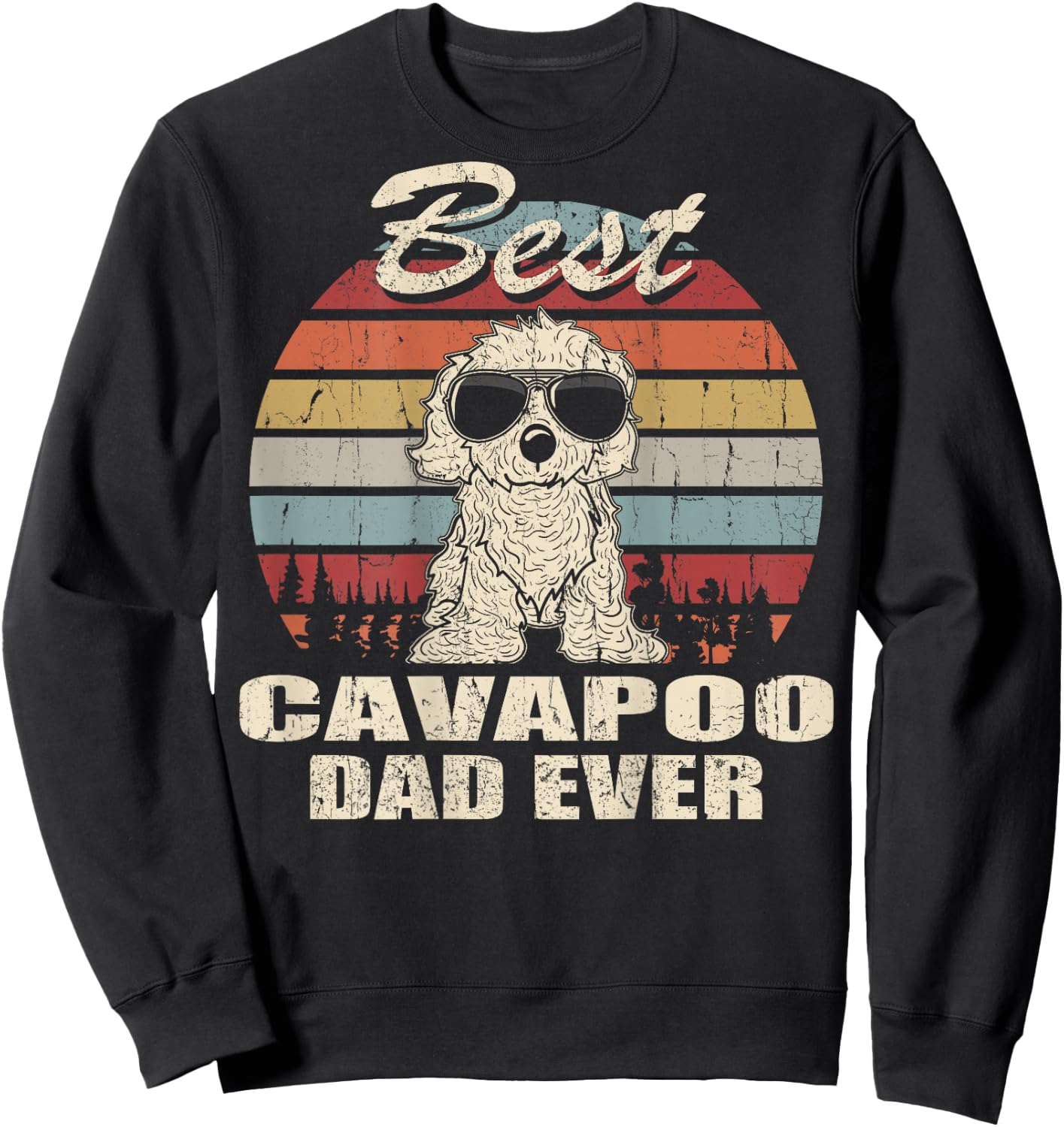 Best Cavapoo Dad Ever Vintage Retro Dog Dad On Back Men Sweatshirt - Sweatshirt | Black