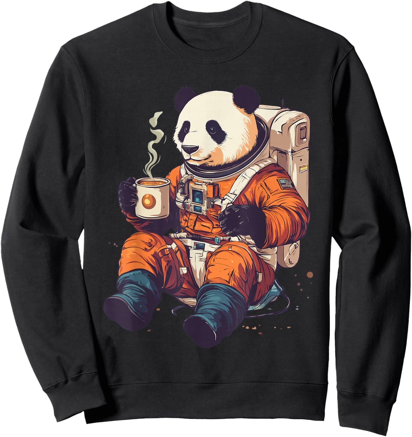 Panda Astronaut with Coffee Space Astronaut Panda Sweatshirt - Sweatshirt | Black