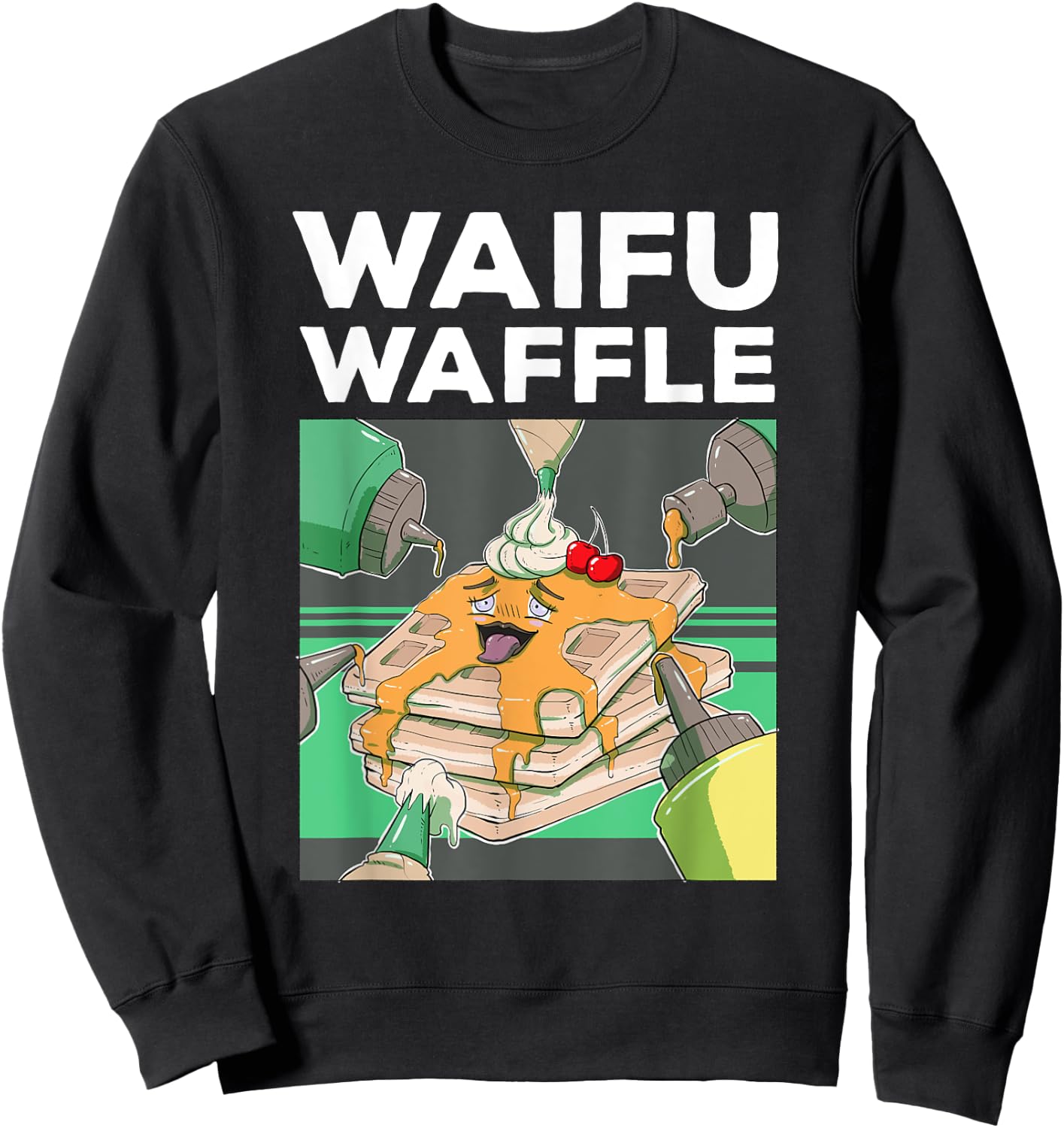 Otaku Ahegao WAIFU WAFFLE Ecchi Etchi Hentai Lewd Great Gift Sweatshirt - Sweatshirt | Black